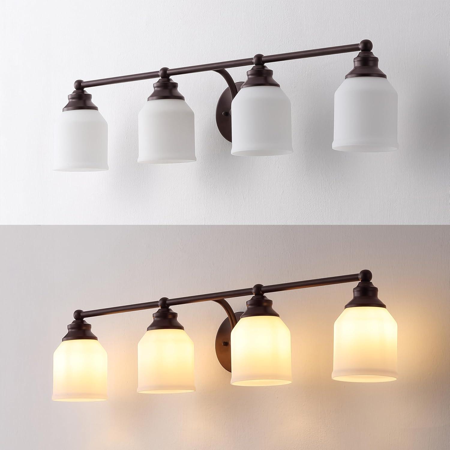 image:imageJONATHAN Y JYL7550A Farmhouse 2Light Bathroom Vanity Light 14 Chrome Wall Sconce with Frosted Glass Bell Shade Dimmable Wall Mount Fixture for Powder Room Mirror Kitchen LED Bulbs IncludedOil Rubbed BronzeWhite