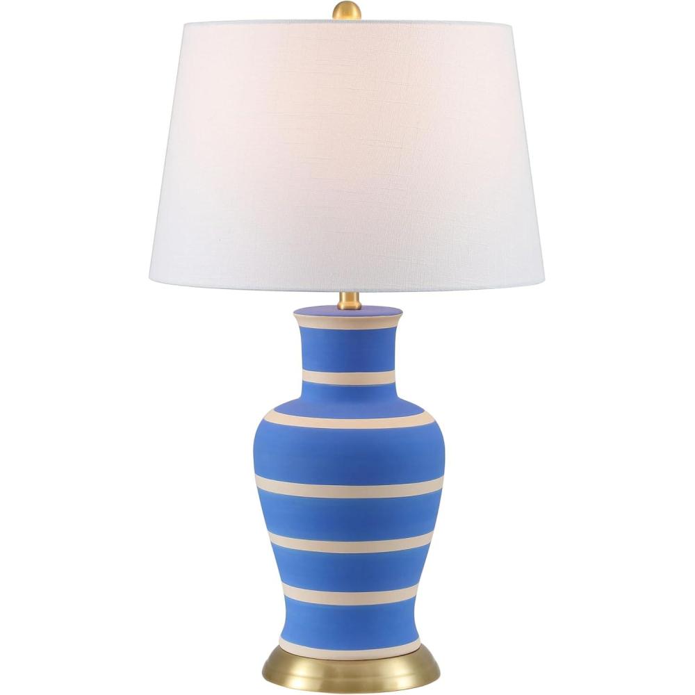 image:imageJONATHAN Y JYL4026H 29 Traditional Yellow and Gold Ceramic Urn Table Lamp for Living Room Classic Vintage Bedside Nightstand Lamp for Bedroom White Linen Drum Shade LED Bulb IncludedBlueBeige
