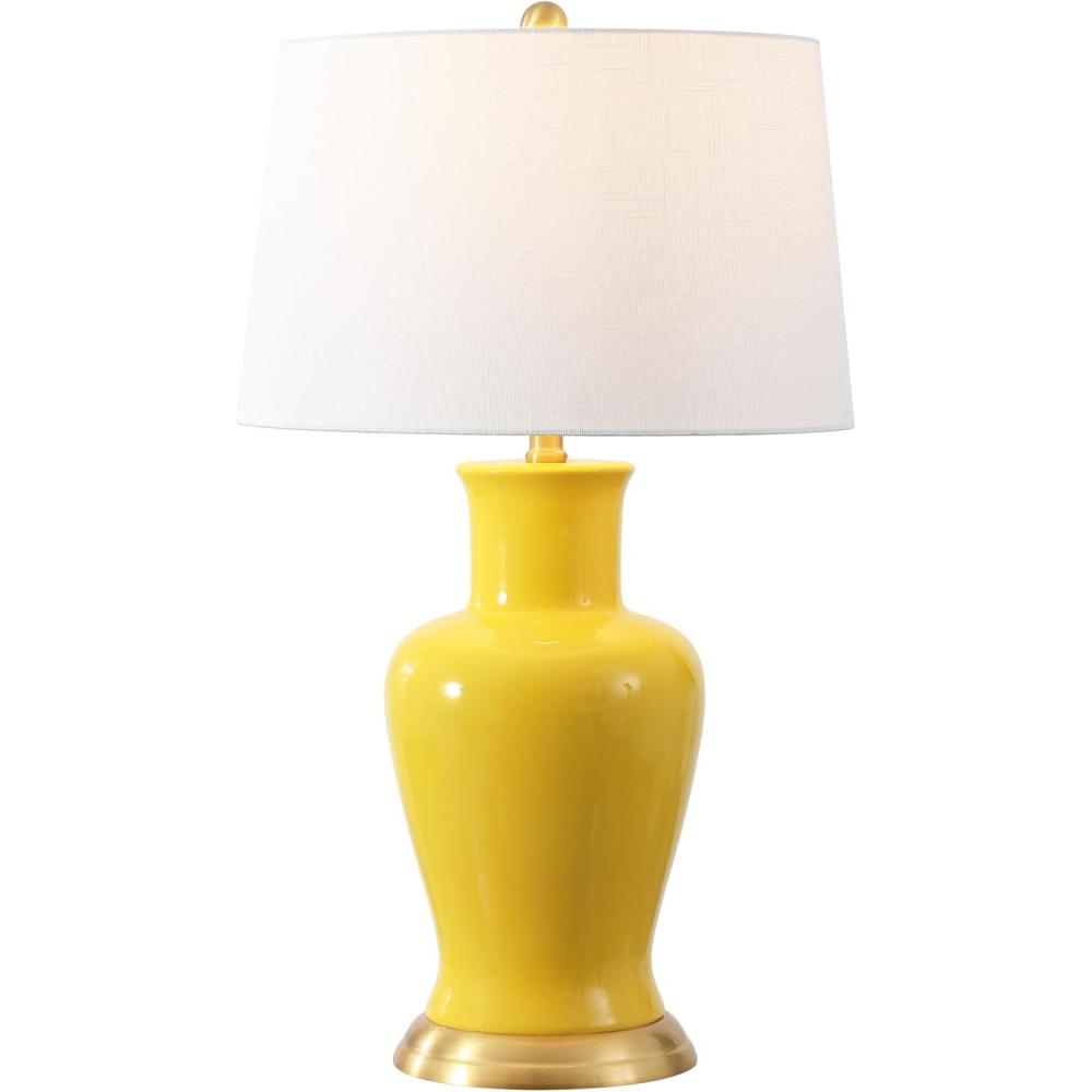 image:imageJONATHAN Y JYL4026H 29 Traditional Yellow and Gold Ceramic Urn Table Lamp for Living Room Classic Vintage Bedside Nightstand Lamp for Bedroom White Linen Drum Shade LED Bulb IncludedYellow