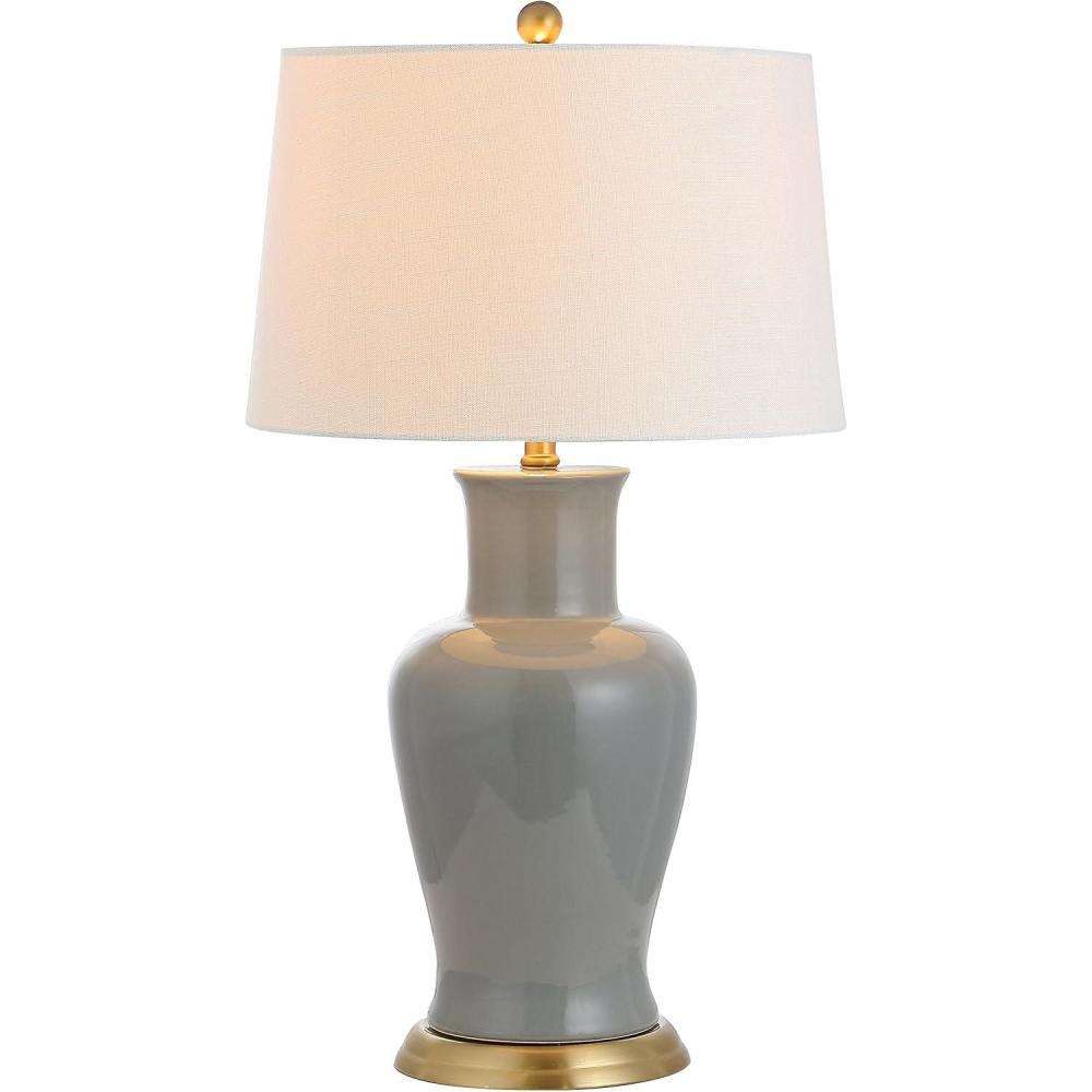 image:imageJONATHAN Y JYL4026H 29 Traditional Yellow and Gold Ceramic Urn Table Lamp for Living Room Classic Vintage Bedside Nightstand Lamp for Bedroom White Linen Drum Shade LED Bulb IncludedGray