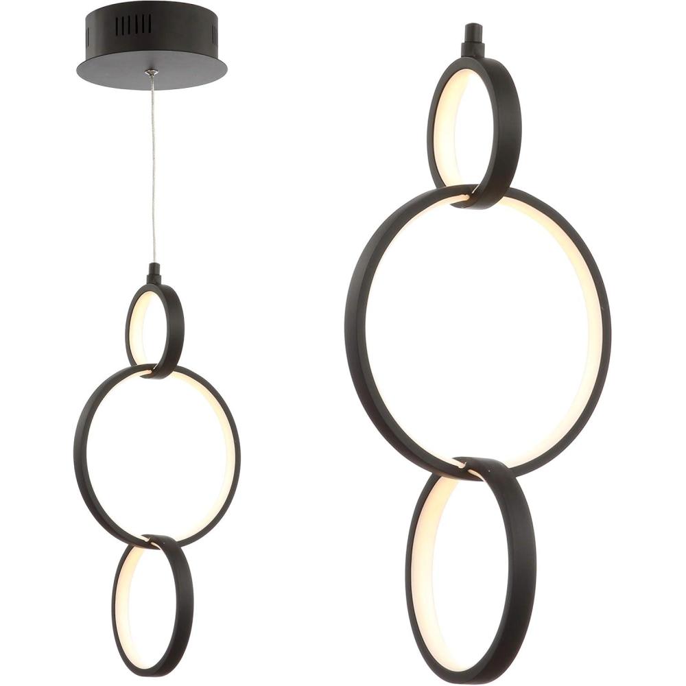 image:imageJONATHAN Y JYL7210A 775 Modern Black LED Pendant Light Dimmable Contemporary Ring Hanging Ceiling Fixture Adjustable Height Light for Kitchen Island Dining Room Foyer Integrated LED