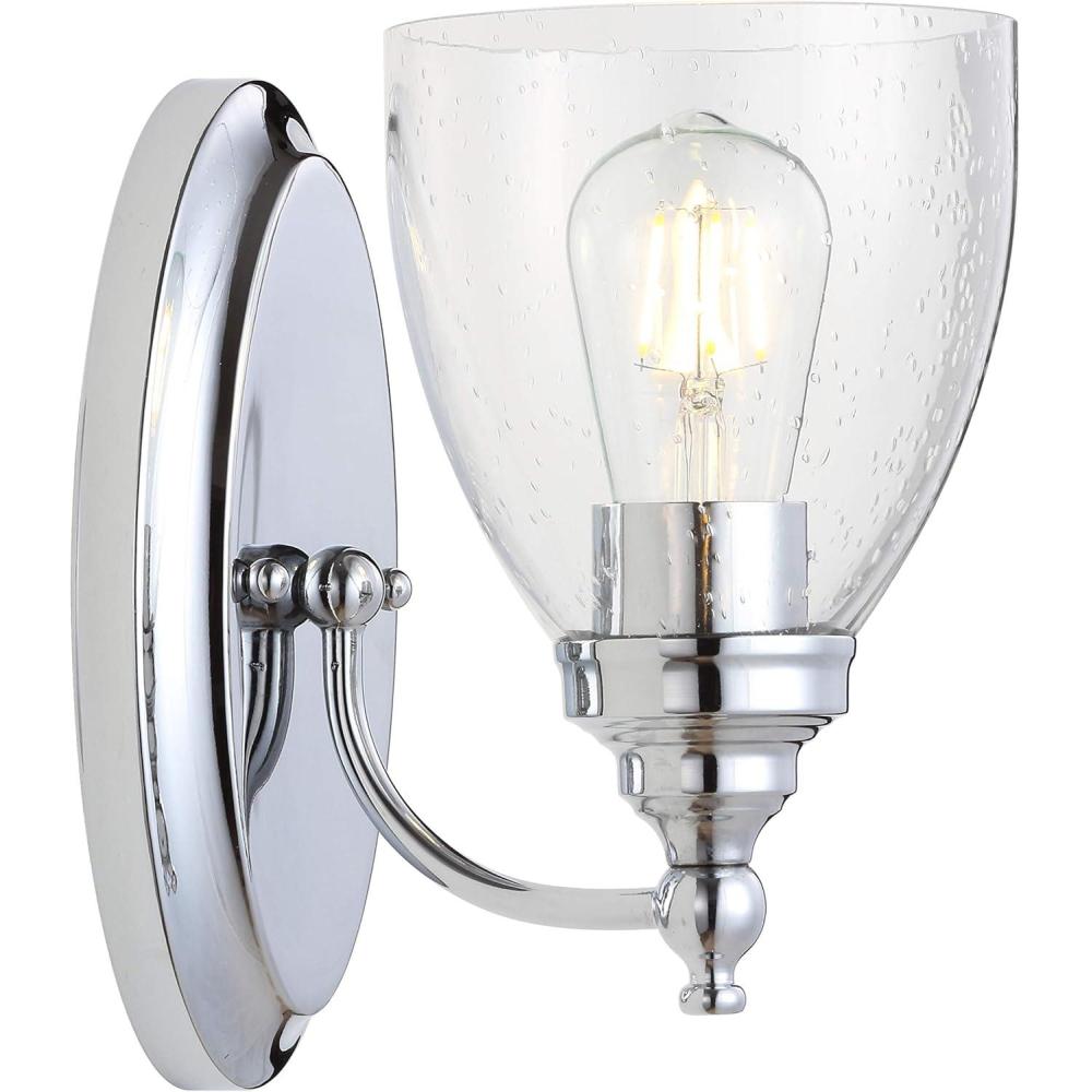 image:imageJONATHAN Y JYL7469A Oil Rubbed Bronze Vanity Light Traditional 9 Wall Sconce with Clear Seeded Glass Shade Hardwired Bathroom Light Fixture for Mirror Powder Room Hallway E26 BaseChrome