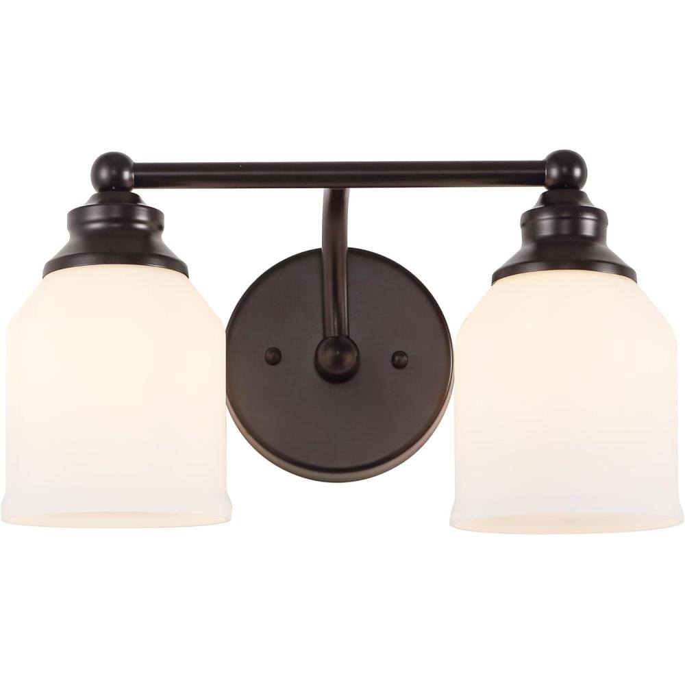 image:imageJONATHAN Y JYL7550A Farmhouse 2Light Bathroom Vanity Light 14 Chrome Wall Sconce with Frosted Glass Bell Shade Dimmable Wall Mount Fixture for Powder Room Mirror Kitchen LED Bulbs IncludedOil Rubbed BronzeWhite