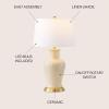 JONATHAN Y JYL4026H 29″ Traditional Yellow and Gold Ceramic Urn Table Lamp for Living Room, Classic Vintage Bedside Nightstand Lamp for Bedroom, White Linen Drum Shade, LED Bulb Included(Almond)