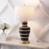 JONATHAN Y JYL4026H 29″ Traditional Yellow and Gold Ceramic Urn Table Lamp for Living Room, Classic Vintage Bedside Nightstand Lamp for Bedroom, White Linen Drum Shade, LED Bulb Included(Black/Beige)