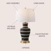 JONATHAN Y JYL4026H 29″ Traditional Yellow and Gold Ceramic Urn Table Lamp for Living Room, Classic Vintage Bedside Nightstand Lamp for Bedroom, White Linen Drum Shade, LED Bulb Included(Black/Beige)
