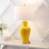 JONATHAN Y JYL4026H 29″ Traditional Yellow and Gold Ceramic Urn Table Lamp for Living Room, Classic Vintage Bedside Nightstand Lamp for Bedroom, White Linen Drum Shade, LED Bulb Included(Yellow)