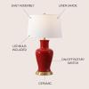 JONATHAN Y JYL4026H 29″ Traditional Yellow and Gold Ceramic Urn Table Lamp for Living Room, Classic Vintage Bedside Nightstand Lamp for Bedroom, White Linen Drum Shade, LED Bulb Included(Red)
