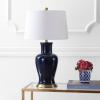JONATHAN Y JYL4026H 29″ Traditional Yellow and Gold Ceramic Urn Table Lamp for Living Room, Classic Vintage Bedside Nightstand Lamp for Bedroom, White Linen Drum Shade, LED Bulb Included(Navy)