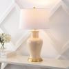 JONATHAN Y JYL4026H 29″ Traditional Yellow and Gold Ceramic Urn Table Lamp for Living Room, Classic Vintage Bedside Nightstand Lamp for Bedroom, White Linen Drum Shade, LED Bulb Included(Almond)