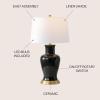 JONATHAN Y JYL4026H 29″ Traditional Yellow and Gold Ceramic Urn Table Lamp for Living Room, Classic Vintage Bedside Nightstand Lamp for Bedroom, White Linen Drum Shade, LED Bulb Included(Black)