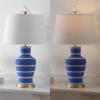JONATHAN Y JYL4026H 29″ Traditional Yellow and Gold Ceramic Urn Table Lamp for Living Room, Classic Vintage Bedside Nightstand Lamp for Bedroom, White Linen Drum Shade, LED Bulb Included(Blue/Beige)
