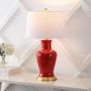 JONATHAN Y JYL4026H 29″ Traditional Yellow and Gold Ceramic Urn Table Lamp for Living Room, Classic Vintage Bedside Nightstand Lamp for Bedroom, White Linen Drum Shade, LED Bulb Included(Red)