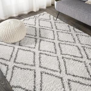 JONATHAN Y Diamond Trellis Shag Beige/Dark Gray Indoor Area Rug 3X5 ft, Soller for Living Room, Bedroom, Kitchen, Office, Easy-Cleaning, High Traffic, Pet-Friendly, Non-Shedding SHG103A-3(3′ x 5′ (Rectangular))