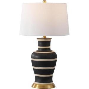 JONATHAN Y JYL4026H 29″ Traditional Yellow and Gold Ceramic Urn Table Lamp for Living Room, Classic Vintage Bedside Nightstand Lamp for Bedroom, White Linen Drum Shade, LED Bulb Included(Black/Beige)