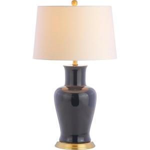 JONATHAN Y JYL4026H 29″ Traditional Yellow and Gold Ceramic Urn Table Lamp for Living Room, Classic Vintage Bedside Nightstand Lamp for Bedroom, White Linen Drum Shade, LED Bulb Included(Navy)