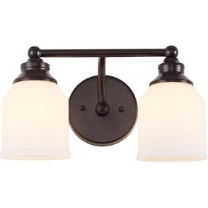 JONATHAN Y JYL7550A Farmhouse 2-Light Bathroom Vanity Light, 14″ Chrome Wall Sconce with Frosted Glass Bell Shade, Dimmable Wall Mount Fixture for Powder Room, Mirror, Kitchen, LED Bulbs Included(Oil Rubbed Bronze/White)