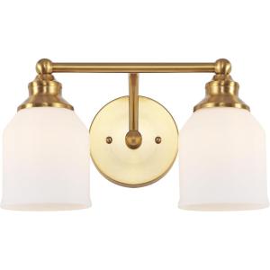 JONATHAN Y JYL7550A Farmhouse 2-Light Bathroom Vanity Light, 14″ Chrome Wall Sconce with Frosted Glass Bell Shade, Dimmable Wall Mount Fixture for Powder Room, Mirror, Kitchen, LED Bulbs Included(Brass Gold/White)