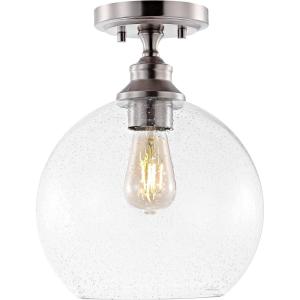 JONATHAN Y JYL7566A 9.75″ Modern Farmhouse Semi Flush Mount Ceiling Light, Bohemian Nickel Light Fixture with Clear Seeded Glass Globe Shade for Hallway, Bedroom, Entryway, Kitchen, LED Bulb Included