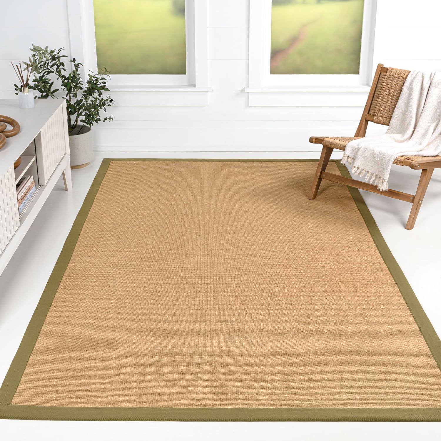 image:imageJONATHAN Y Border Jute Indoor Area Rug NaturalDark Gray 3X5 ft Camden Farmhouse Cottage for Living Room Bedroom Kitchen Office EasyCleaning High Traffic PetFriendly NonShedding KTN100D3NaturalOlive