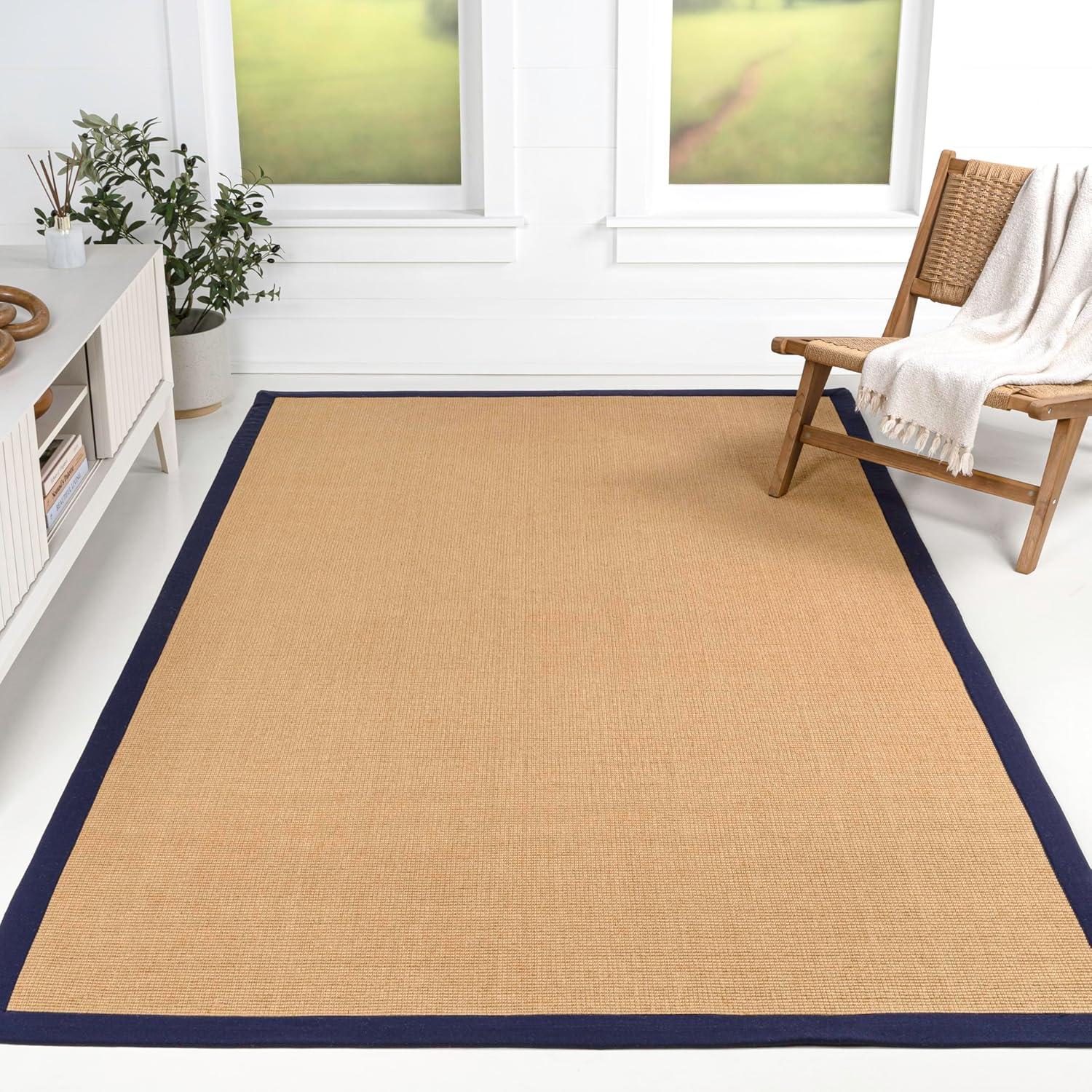 image:imageJONATHAN Y Border Jute Indoor Area Rug NaturalDark Gray 3X5 ft Camden Farmhouse Cottage for Living Room Bedroom Kitchen Office EasyCleaning High Traffic PetFriendly NonShedding KTN100D3NaturalNavy