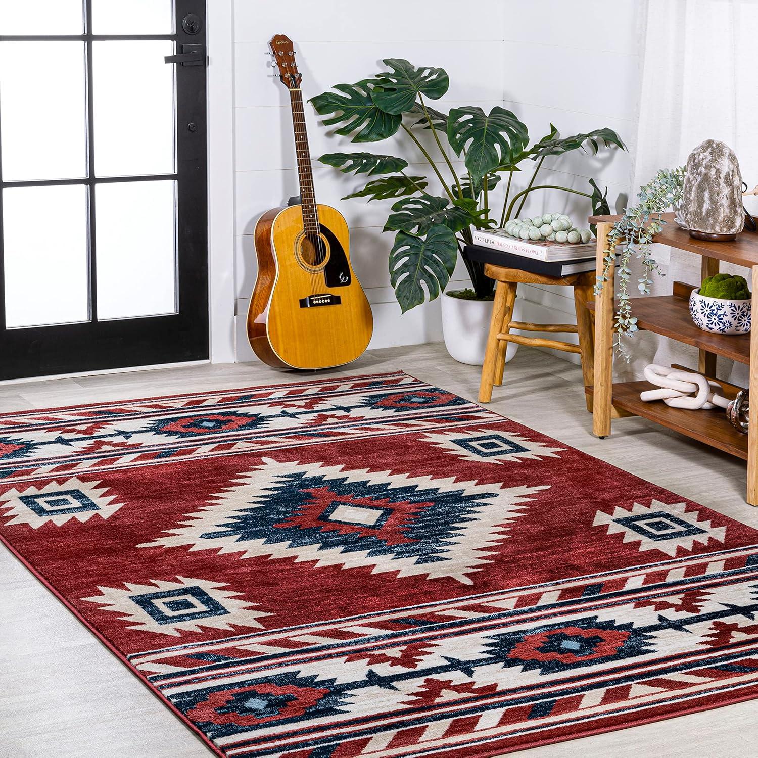 image:imageJONATHAN Y Medallion Southwestern Indoor Area Rug 5X8 RedNavyCream Serape for Living Room Bedroom Kitchen Office EasyCleaning High Traffic PetFriendly NonShedding SWC100A579 x 10 Rectangular