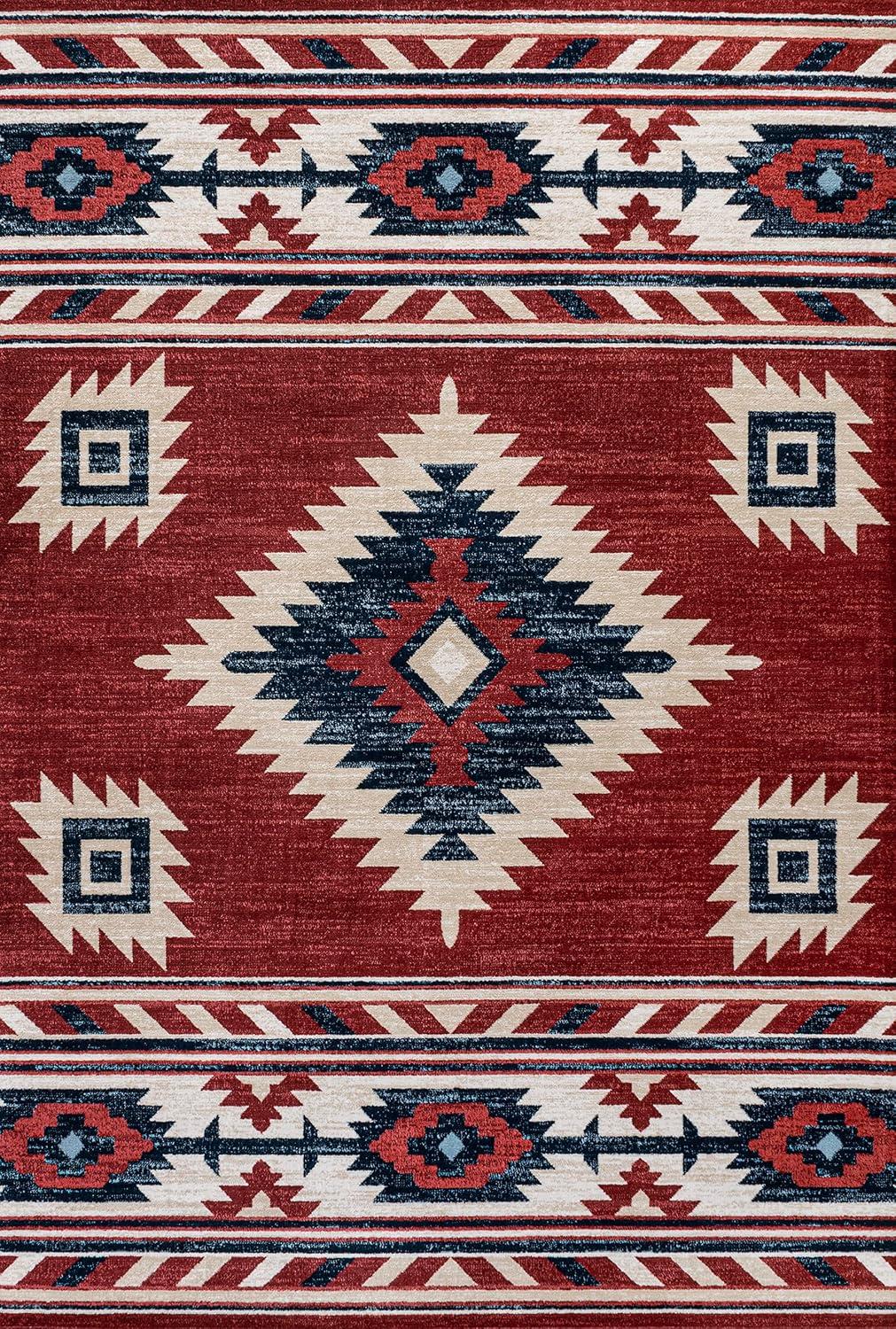 image:imageJONATHAN Y Medallion Southwestern Indoor Area Rug 5X8 RedNavyCream Serape for Living Room Bedroom Kitchen Office EasyCleaning High Traffic PetFriendly NonShedding SWC100A53 x 5 Rectangular