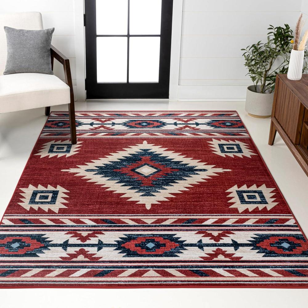 image:imageJONATHAN Y Medallion Southwestern Indoor Area Rug 5X8 RedNavyCream Serape for Living Room Bedroom Kitchen Office EasyCleaning High Traffic PetFriendly NonShedding SWC100A553 x 77 Rectangular
