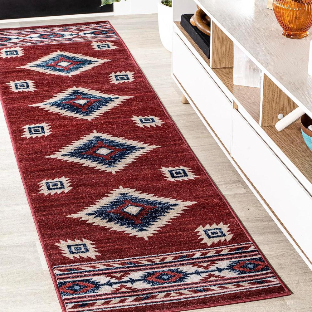 image:imageJONATHAN Y Medallion Southwestern Indoor Area Rug 5X8 RedNavyCream Serape for Living Room Bedroom Kitchen Office EasyCleaning High Traffic PetFriendly NonShedding SWC100A52 x 8 Runner