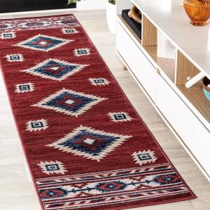 JONATHAN Y Medallion Southwestern Indoor Area Rug 5X8 Red/Navy/Cream, Serape for Living Room, Bedroom, Kitchen, Office, Easy-Cleaning, High Traffic, Pet-Friendly, Non-Shedding SWC100A-5(2′ x 8′ (Runner))