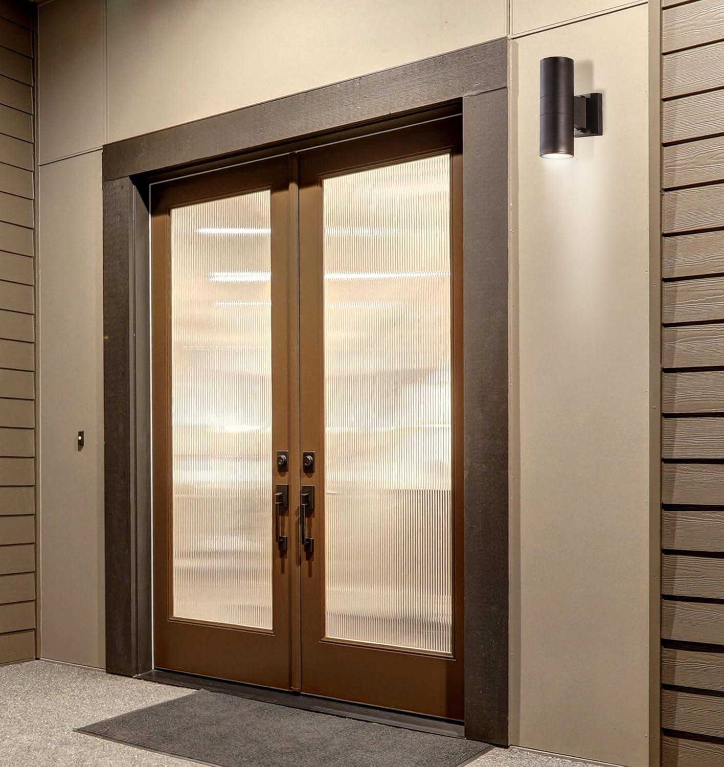 image:imageJONATHAN Y JYL7445A Duo 6 Cylinder Outdoor MetalGlass Integrated LED Sconce Uplight Contemporary Minimal Glam Transitional 3000K LED Bulbs Included Porch Patio Yard Garage Doorway Entryway BlackBlack