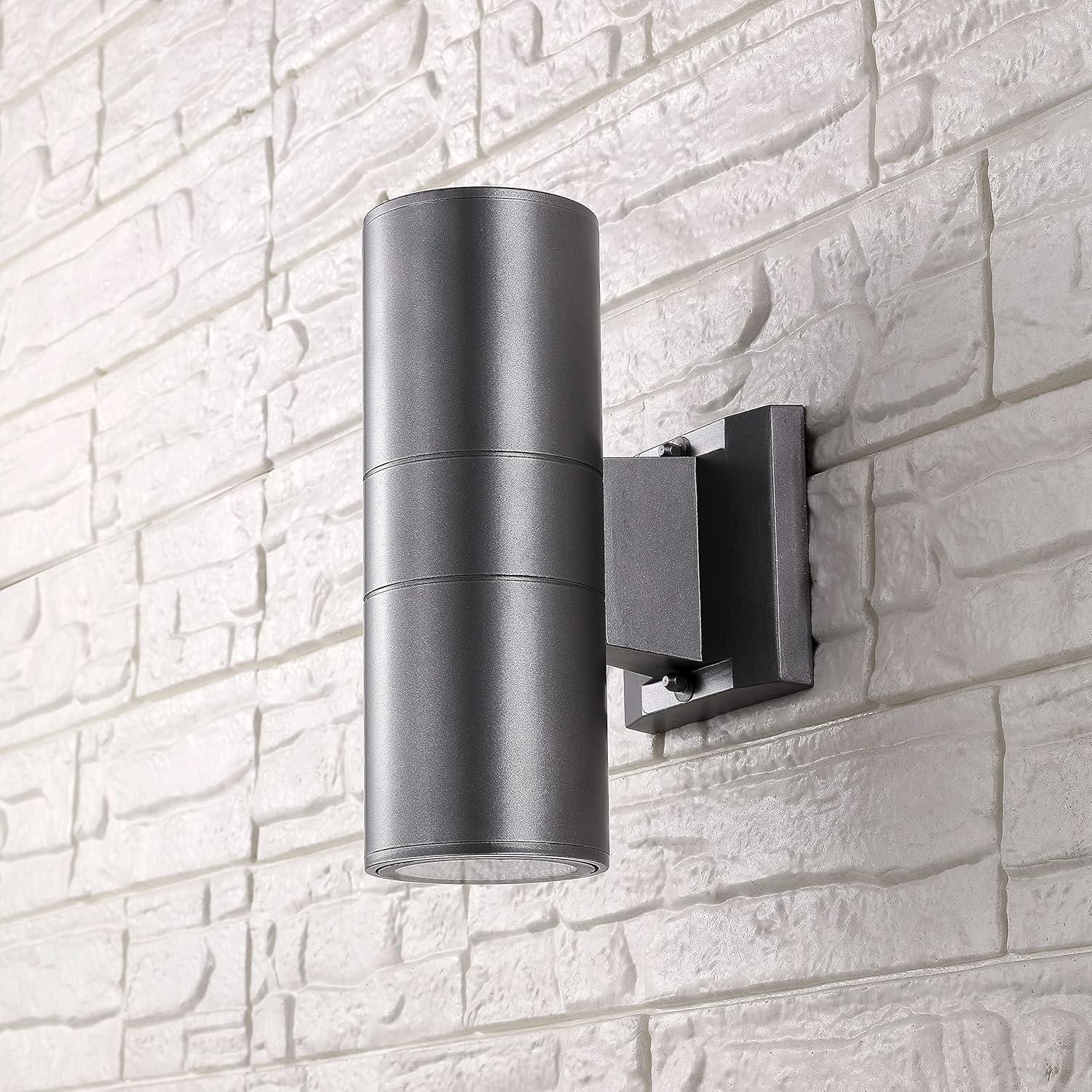 image:imageJONATHAN Y JYL7445A Duo 6 Cylinder Outdoor MetalGlass Integrated LED Sconce Uplight Contemporary Minimal Glam Transitional 3000K LED Bulbs Included Porch Patio Yard Garage Doorway Entryway BlackSilver