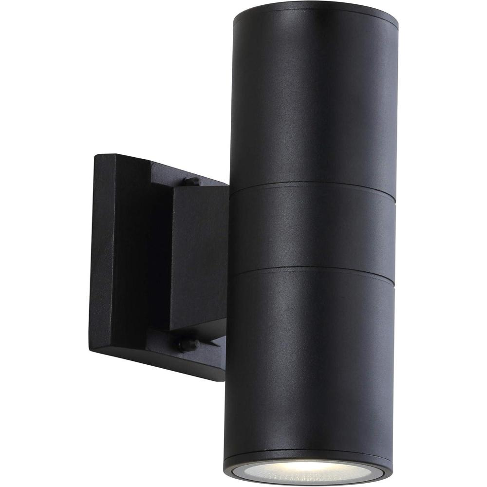 image:imageJONATHAN Y JYL7445A Duo 6 Cylinder Outdoor MetalGlass Integrated LED Sconce Uplight Contemporary Minimal Glam Transitional 3000K LED Bulbs Included Porch Patio Yard Garage Doorway Entryway BlackBlack