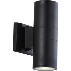 JONATHAN Y JYL7445A Duo 6″ Cylinder Outdoor Metal/Glass Integrated LED Sconce Uplight Contemporary Minimal Glam Transitional 3000K LED Bulbs Included Porch Patio Yard Garage Doorway Entryway, Black(Black)