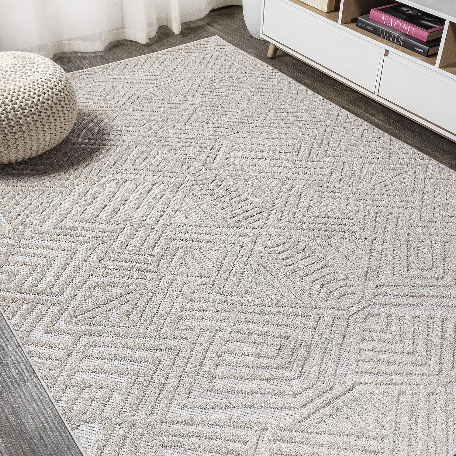 image:imageJONATHAN Y Art Deco Geometric Indoor Outdoor Runner Rug 2X10 WhiteBlack Jordan HighLow Pile for Backyard Patio Porch EasyCleaning High Traffic PetFriendly NonShedding SBH103A210Beige