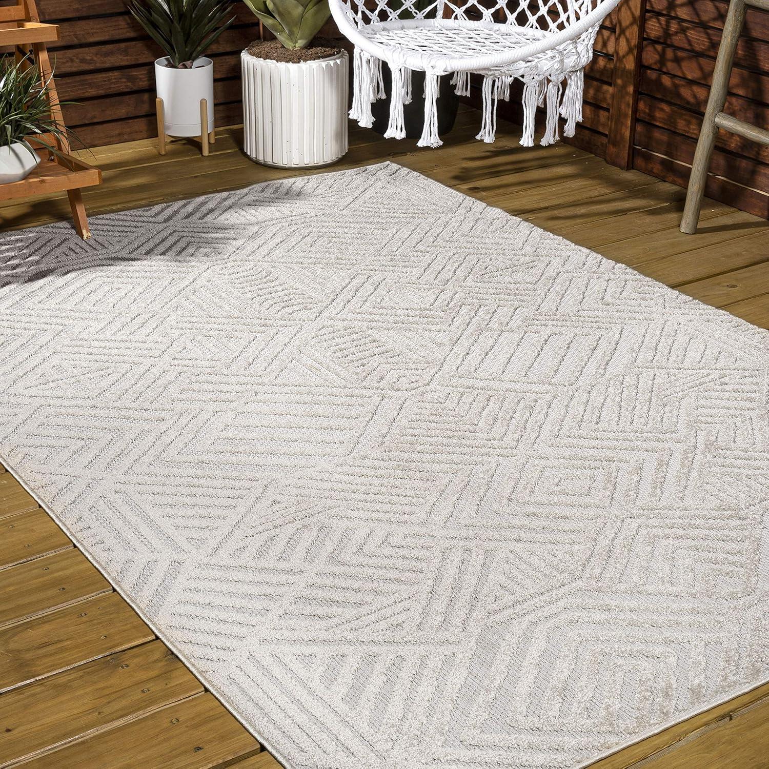 image:imageJONATHAN Y Art Deco Geometric Indoor Outdoor Runner Rug 2X10 WhiteBlack Jordan HighLow Pile for Backyard Patio Porch EasyCleaning High Traffic PetFriendly NonShedding SBH103A210Beige