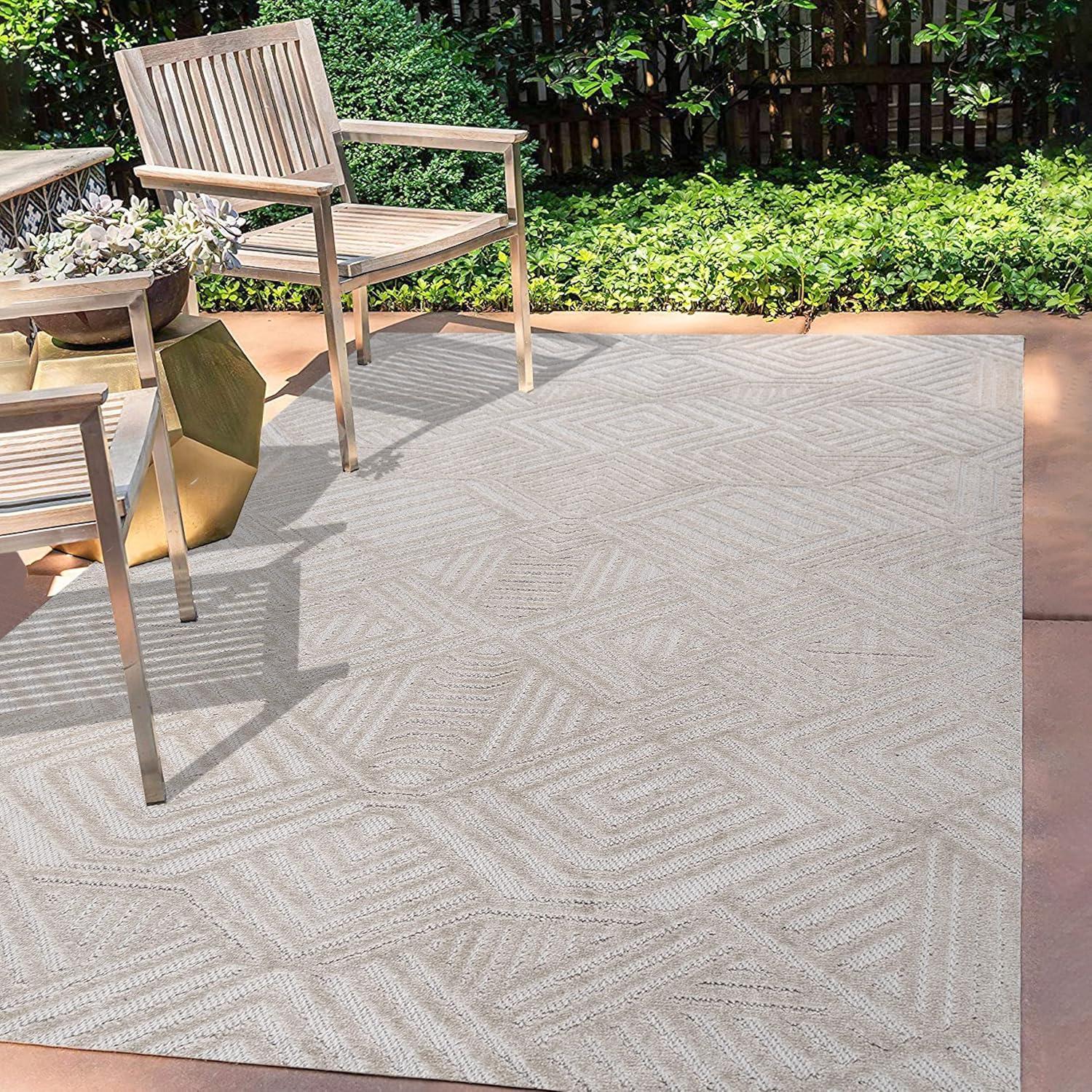 image:imageJONATHAN Y Art Deco Geometric Indoor Outdoor Runner Rug 2X10 WhiteBlack Jordan HighLow Pile for Backyard Patio Porch EasyCleaning High Traffic PetFriendly NonShedding SBH103A210Beige