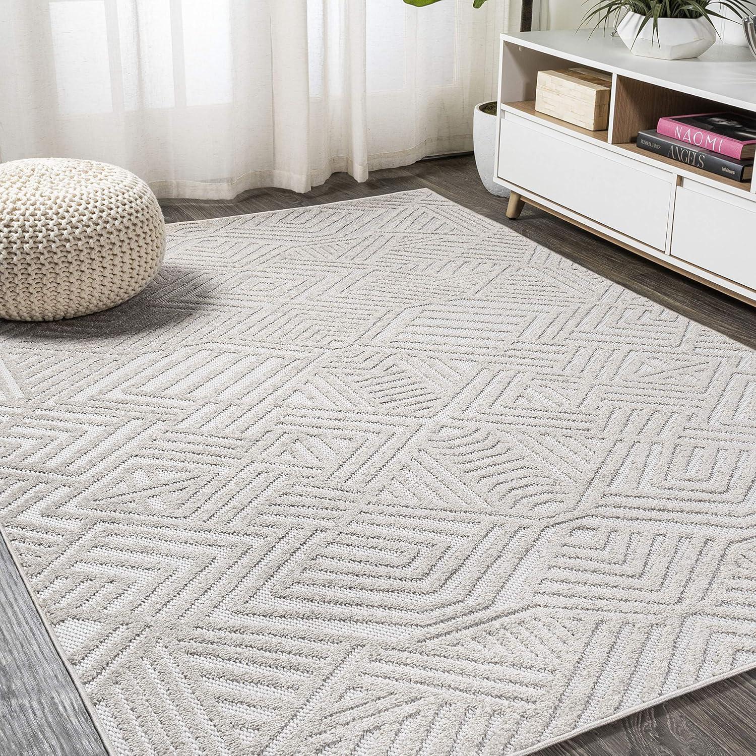 image:imageJONATHAN Y Art Deco Geometric Indoor Outdoor Runner Rug 2X10 WhiteBlack Jordan HighLow Pile for Backyard Patio Porch EasyCleaning High Traffic PetFriendly NonShedding SBH103A210Beige