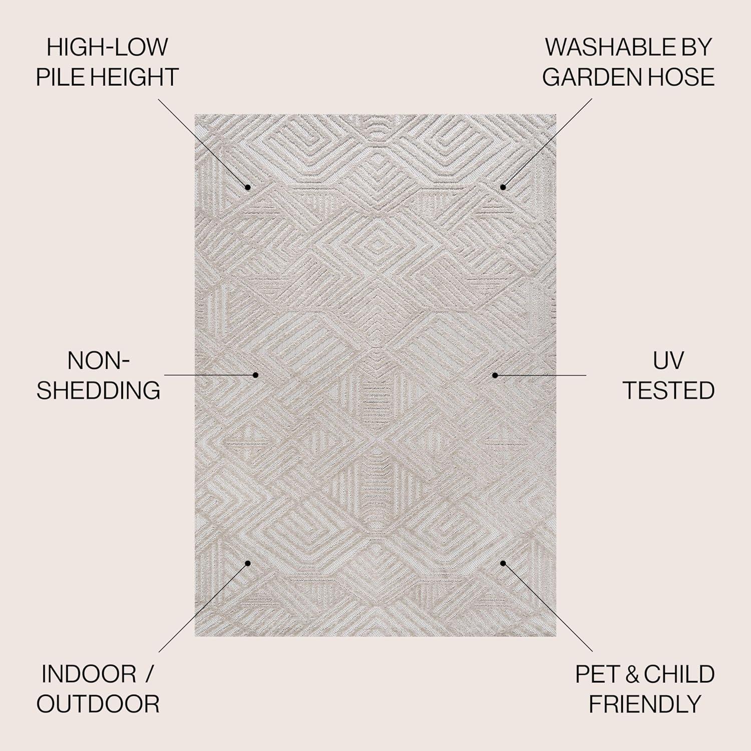 image:imageJONATHAN Y Art Deco Geometric Indoor Outdoor Runner Rug 2X10 WhiteBlack Jordan HighLow Pile for Backyard Patio Porch EasyCleaning High Traffic PetFriendly NonShedding SBH103A210Beige