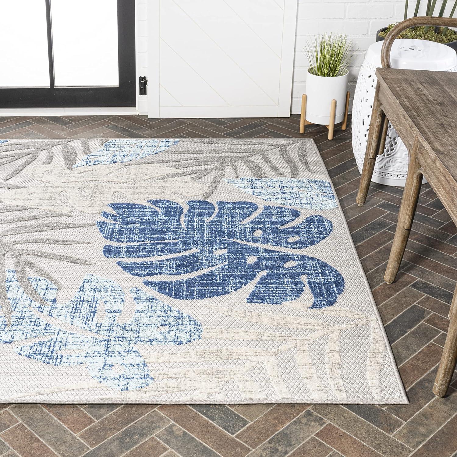 image:imageJONATHAN Y Tropical Leaf Indoor Outdoor Area Rug 8X10 Light GrayNavy Monstera HighLow for Backyard Patio Porch EasyCleaning High Traffic PetFriendly NonShedding AMC113A84 x 6 Rectangular