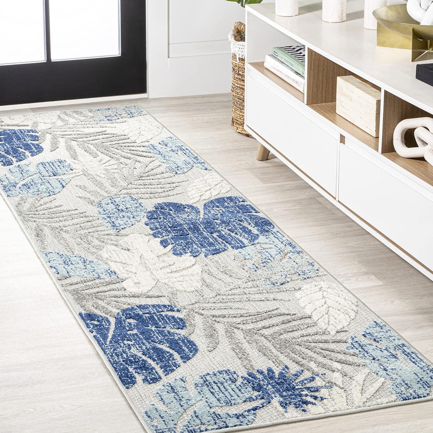 image:imageJONATHAN Y Tropical Leaf Indoor Outdoor Area Rug 8X10 Light GrayNavy Monstera HighLow for Backyard Patio Porch EasyCleaning High Traffic PetFriendly NonShedding AMC113A823 x 8 Runner