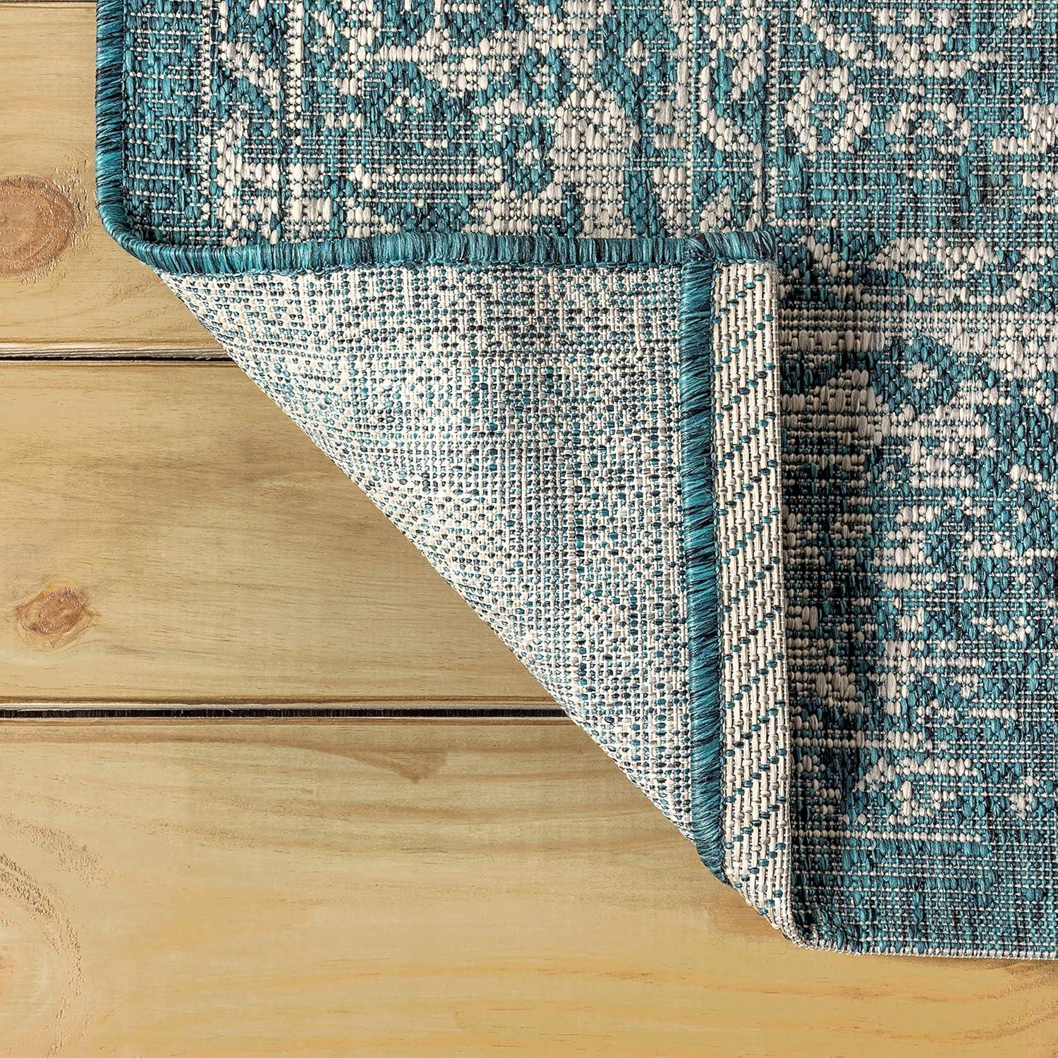 image:imageJONATHAN Y Weave Floral Indoor Outdoor Area Rug 5X8 TealGray Tela Bohemian Textured for Backyard Patio Porch EasyCleaning High Traffic PetFriendly NonShedding SMB100C5TealGray
