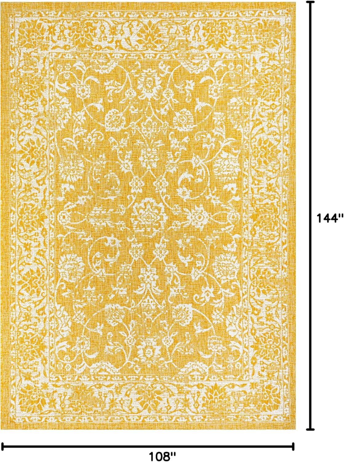 image:imageJONATHAN Y Weave Floral Indoor Outdoor Area Rug 5X8 TealGray Tela Bohemian Textured for Backyard Patio Porch EasyCleaning High Traffic PetFriendly NonShedding SMB100C5YellowCream