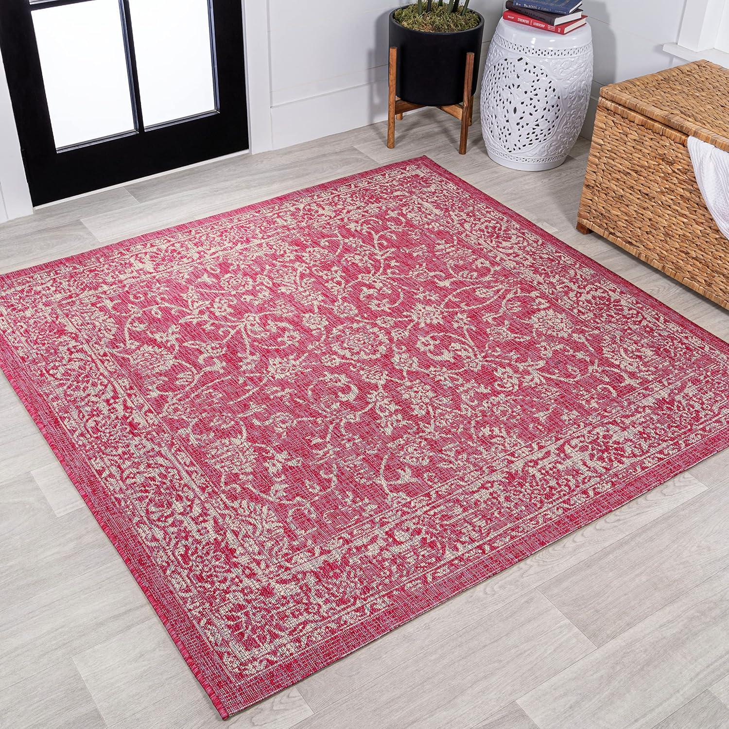 image:imageJONATHAN Y Weave Floral Indoor Outdoor Area Rug 5X8 TealGray Tela Bohemian Textured for Backyard Patio Porch EasyCleaning High Traffic PetFriendly NonShedding SMB100C5FuchsiaLight Gray