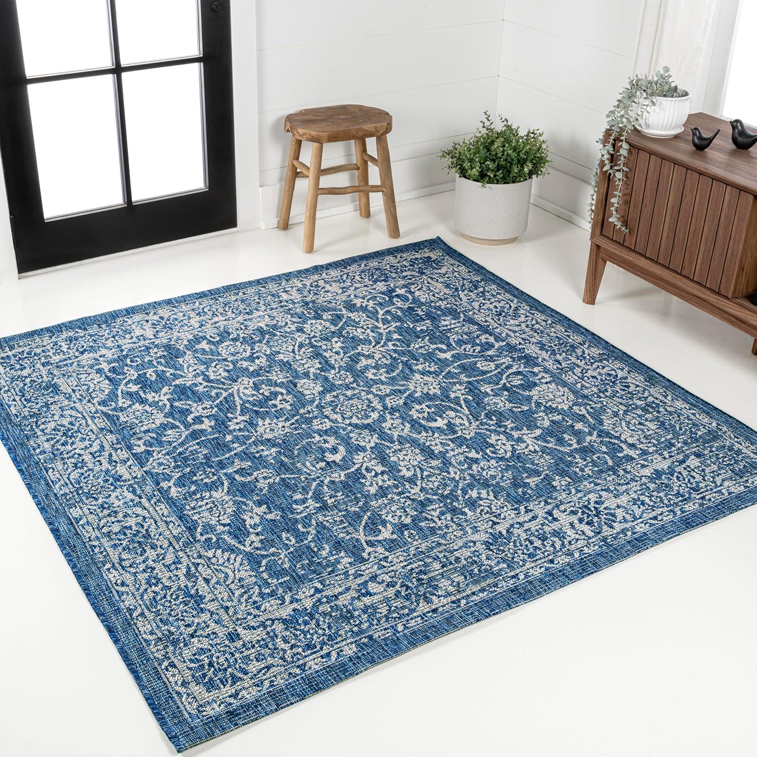image:imageJONATHAN Y Weave Floral Indoor Outdoor Area Rug 5X8 TealGray Tela Bohemian Textured for Backyard Patio Porch EasyCleaning High Traffic PetFriendly NonShedding SMB100C5NavyGray