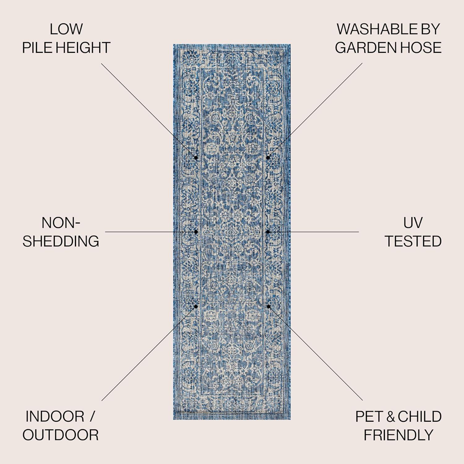 image:imageJONATHAN Y Weave Floral Indoor Outdoor Area Rug 5X8 TealGray Tela Bohemian Textured for Backyard Patio Porch EasyCleaning High Traffic PetFriendly NonShedding SMB100C5NavyGray