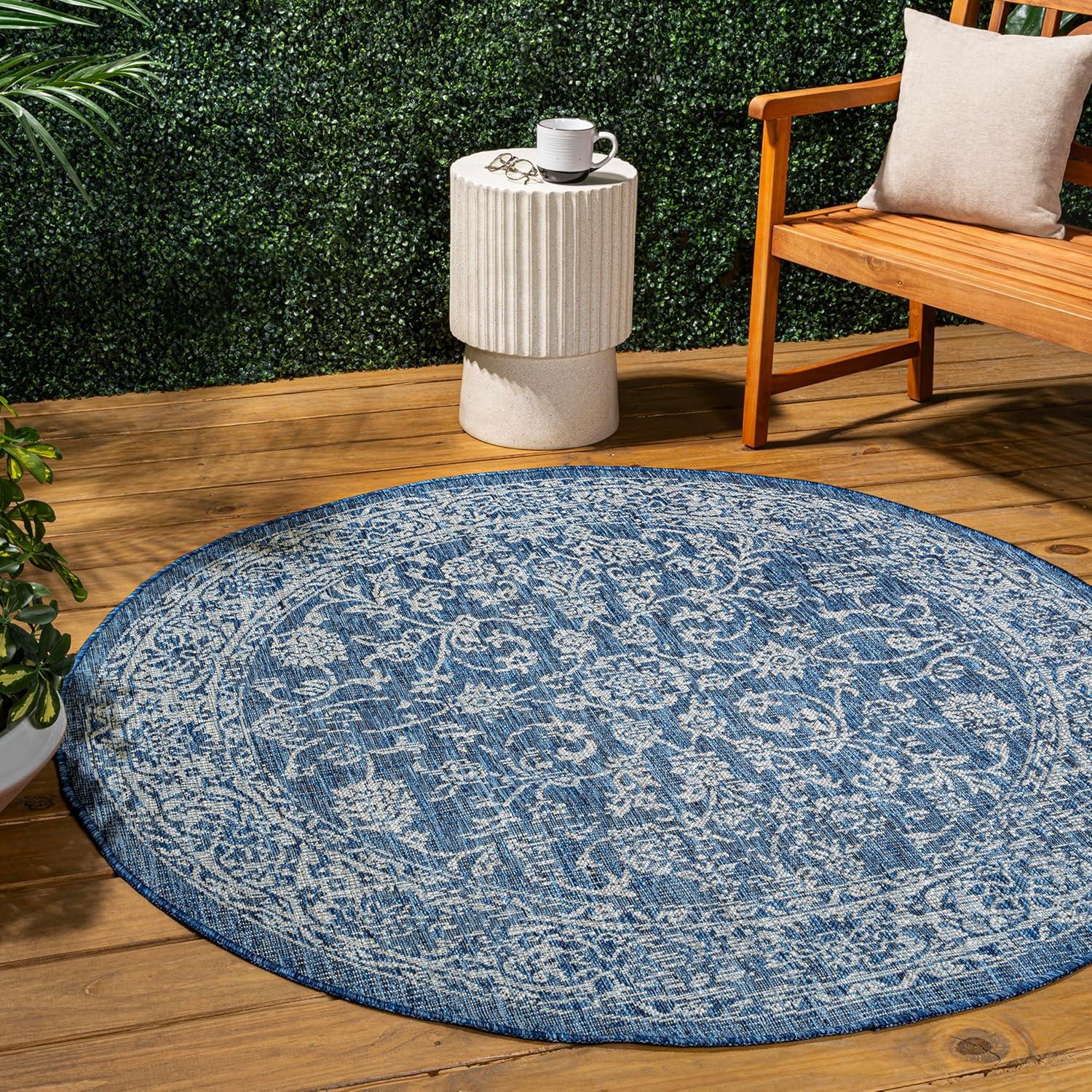 image:imageJONATHAN Y Weave Floral Indoor Outdoor Area Rug 5X8 TealGray Tela Bohemian Textured for Backyard Patio Porch EasyCleaning High Traffic PetFriendly NonShedding SMB100C5NavyGray