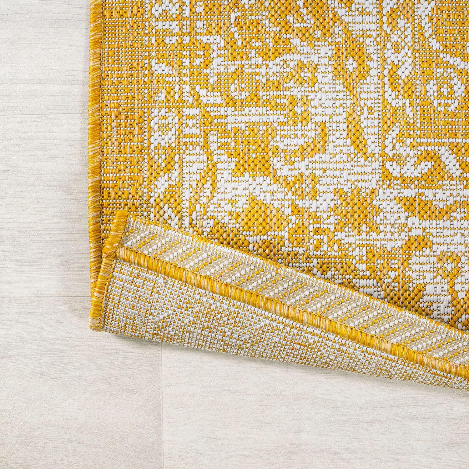 image:imageJONATHAN Y Weave Floral Indoor Outdoor Area Rug 5X8 TealGray Tela Bohemian Textured for Backyard Patio Porch EasyCleaning High Traffic PetFriendly NonShedding SMB100C5YellowCream