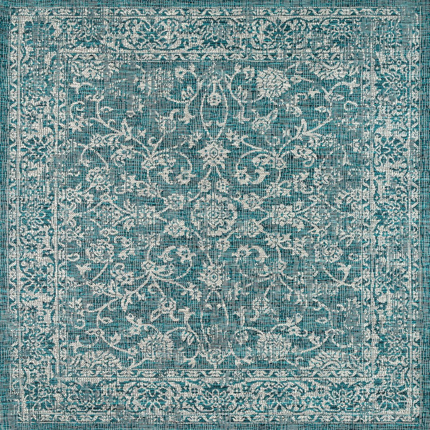 image:imageJONATHAN Y Weave Floral Indoor Outdoor Area Rug 5X8 TealGray Tela Bohemian Textured for Backyard Patio Porch EasyCleaning High Traffic PetFriendly NonShedding SMB100C5TealGray