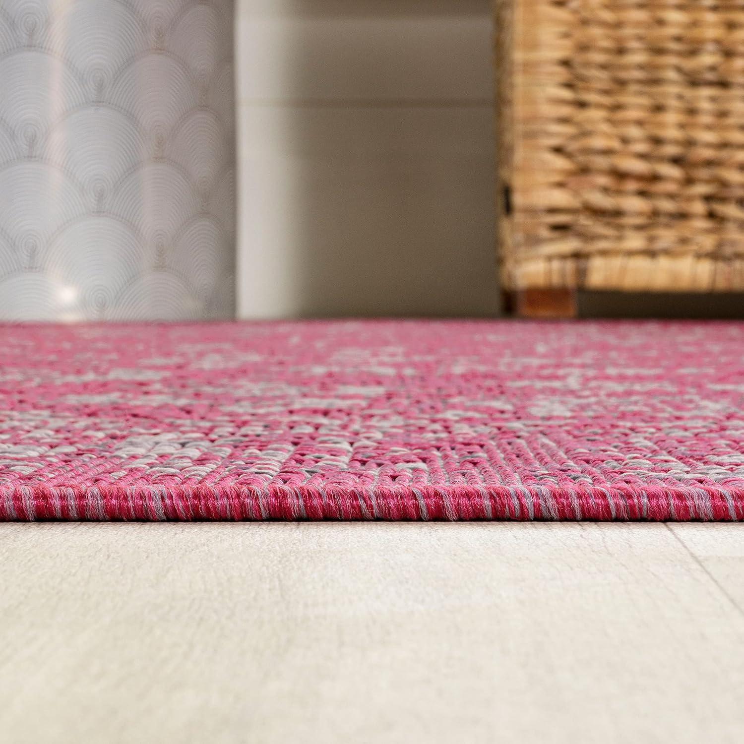 image:imageJONATHAN Y Weave Floral Indoor Outdoor Area Rug 5X8 TealGray Tela Bohemian Textured for Backyard Patio Porch EasyCleaning High Traffic PetFriendly NonShedding SMB100C5FuchsiaLight Gray